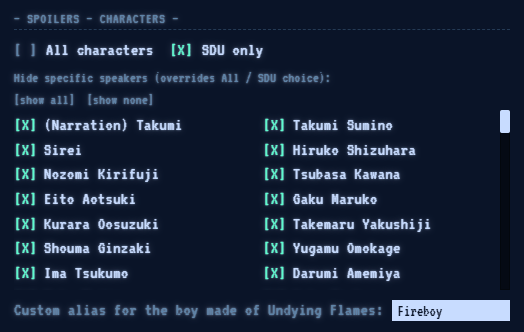 Help menu — spoilers: characters